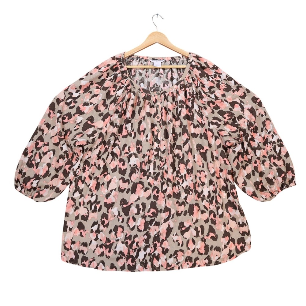 Allison Daley Women's 3X Pink‎ Brown Animal Print Blouse
